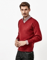 Burgundy V-neck sweater