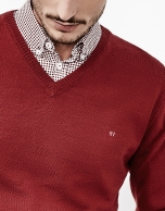 Burgundy V-neck sweater