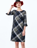 Blue checked long sleeve dress