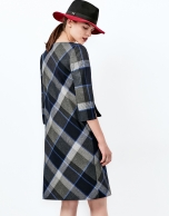 Blue checked long sleeve dress