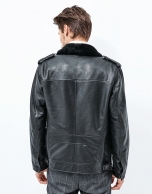 Black leather parka