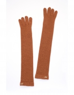 Long terra cotta knit gloves