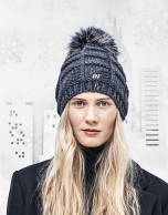 Gray knit cap with pompom