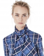 Blue checked shirt with bow