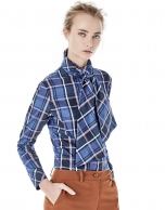 Blue checked shirt with bow