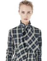 Green checked shirt with bow