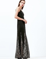 Black, long godet dress