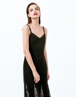 Black, long godet dress