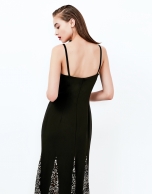 Black, long godet dress