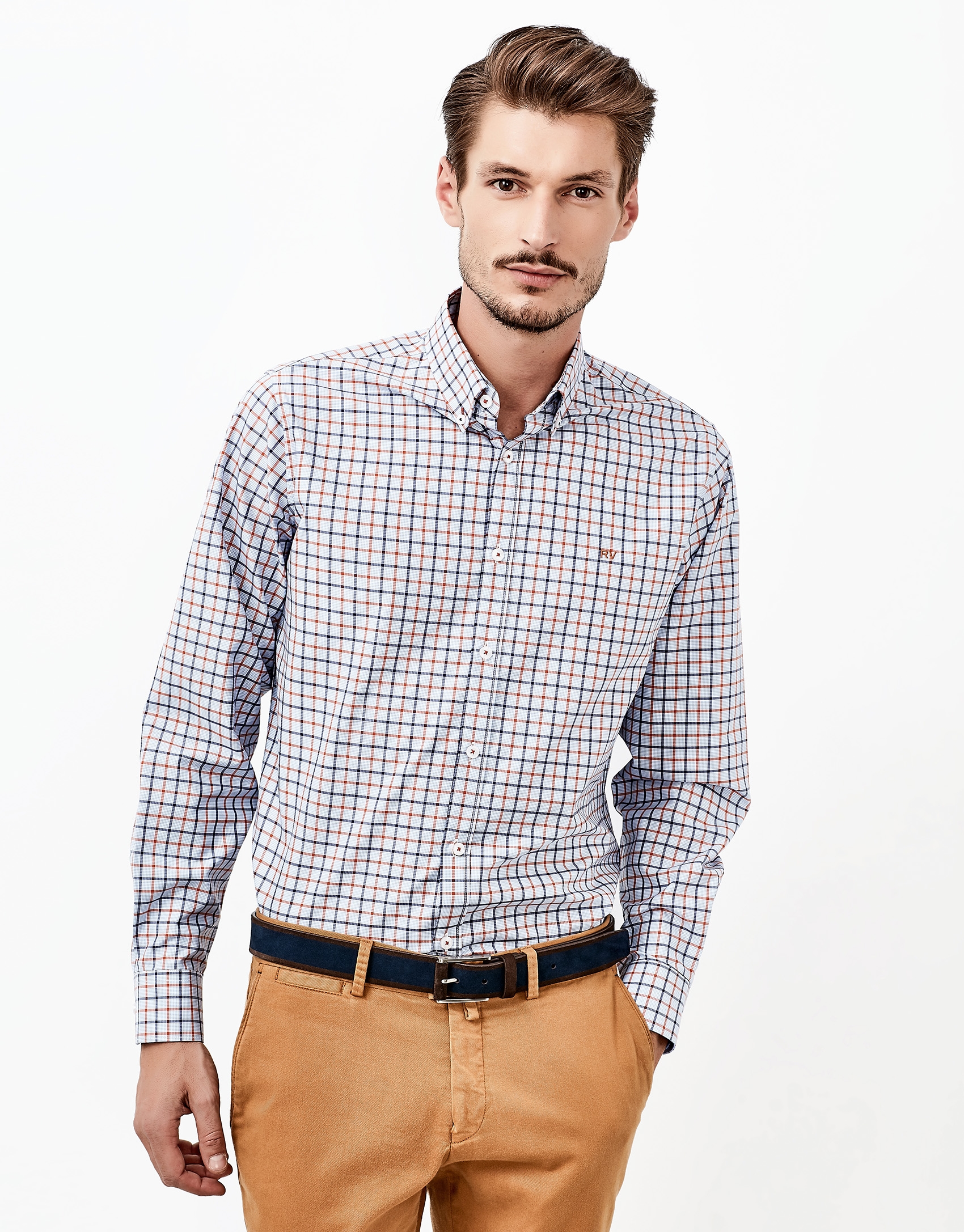 Blue and orange checked shirt