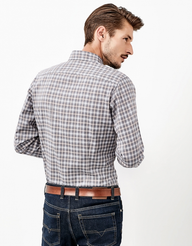 carga Importancia bicapa Camisa cuadros gris y marrón - Hombre | Roberto Verino