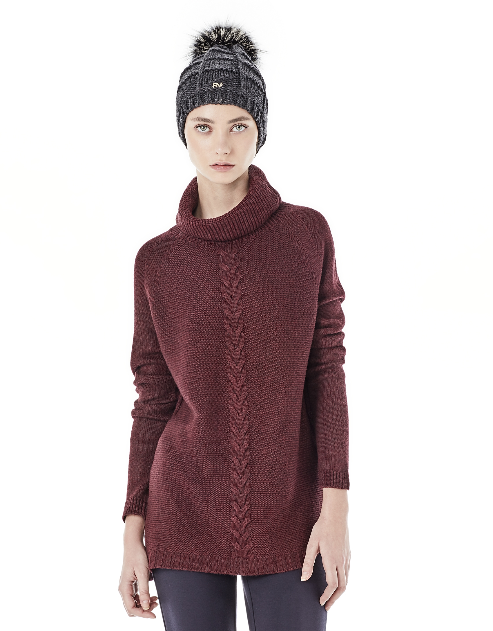 Aubergine sweater with stovepipe collar