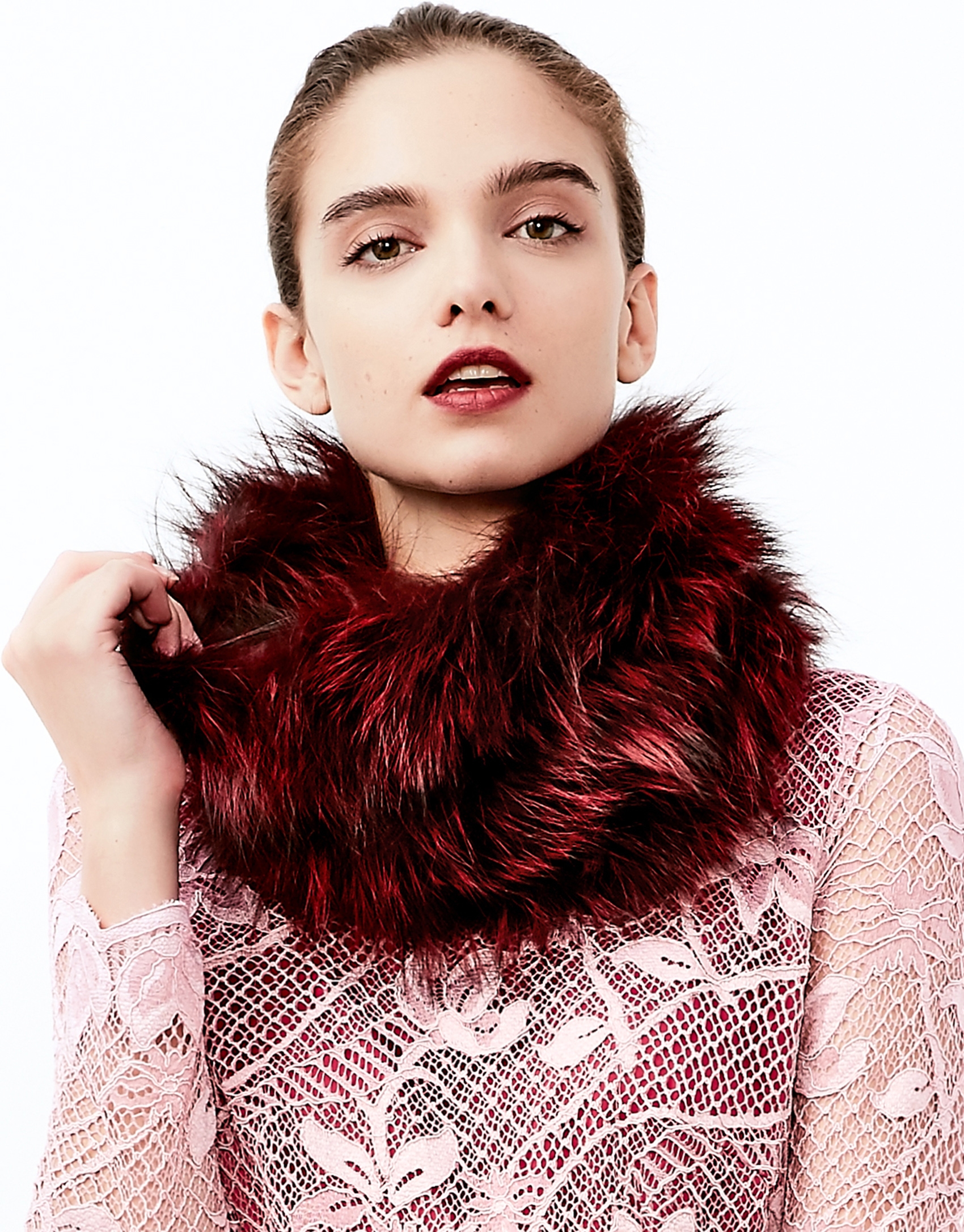 Burgundy fox fur collar