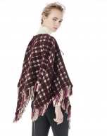 Burgundy / beige checked poncho