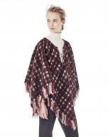 Burgundy / beige checked poncho