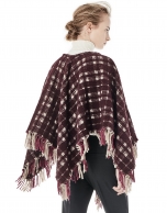 Burgundy / beige checked poncho