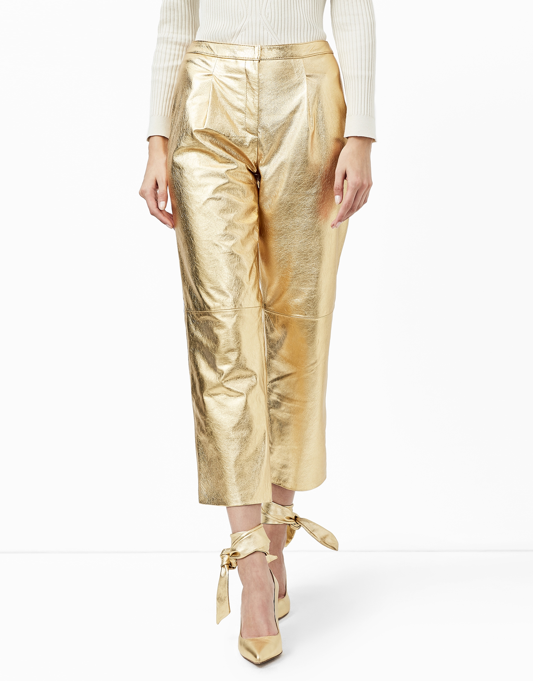 Metalized gold leather baggy pants