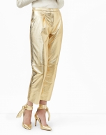 Metalized gold leather baggy pants