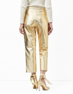 Metalized gold leather baggy pants