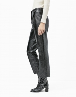 Black embossed alligator leather pants