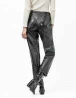 Black embossed alligator leather pants