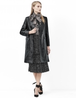 Black embossed alligator leather trench coat