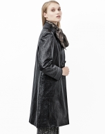 Black embossed alligator leather trench coat