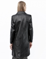 Black embossed alligator leather trench coat