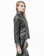 Embossed alligator leather quilted jacket