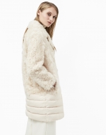 Beige fur and down quilted coat 