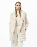 Beige fur and down quilted coat 