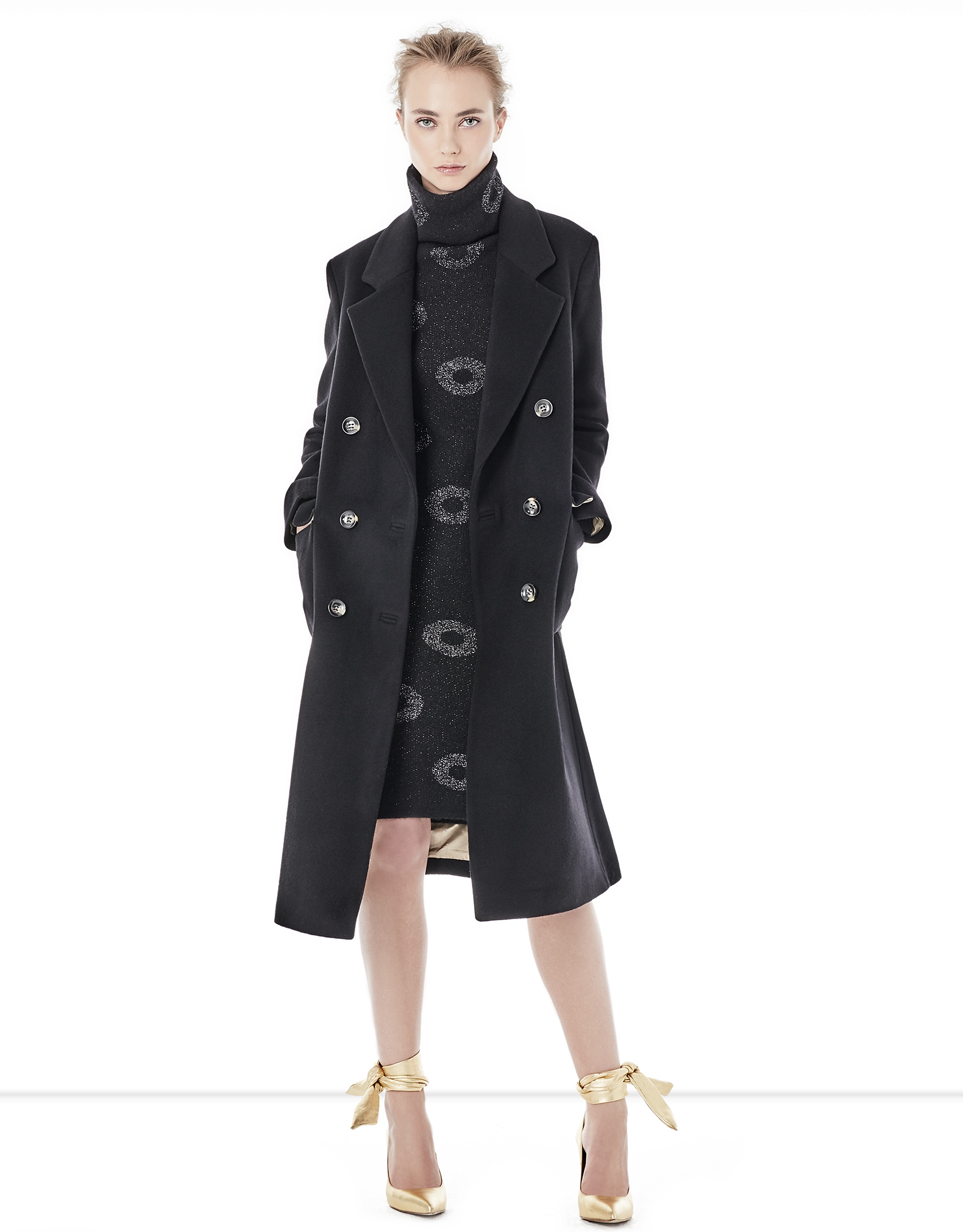 Black coat with double row of buttons