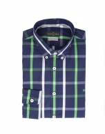 Navy and green checked dress shirt