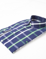 Navy and green checked dress shirt