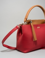 Red/camel Keops mini leather tote bag