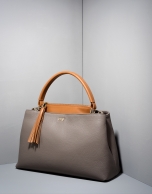 Gray/camel leather Keops tote bag