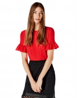 Coral top with flounce  sleeves