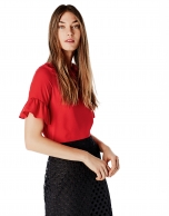 Coral top with flounce  sleeves