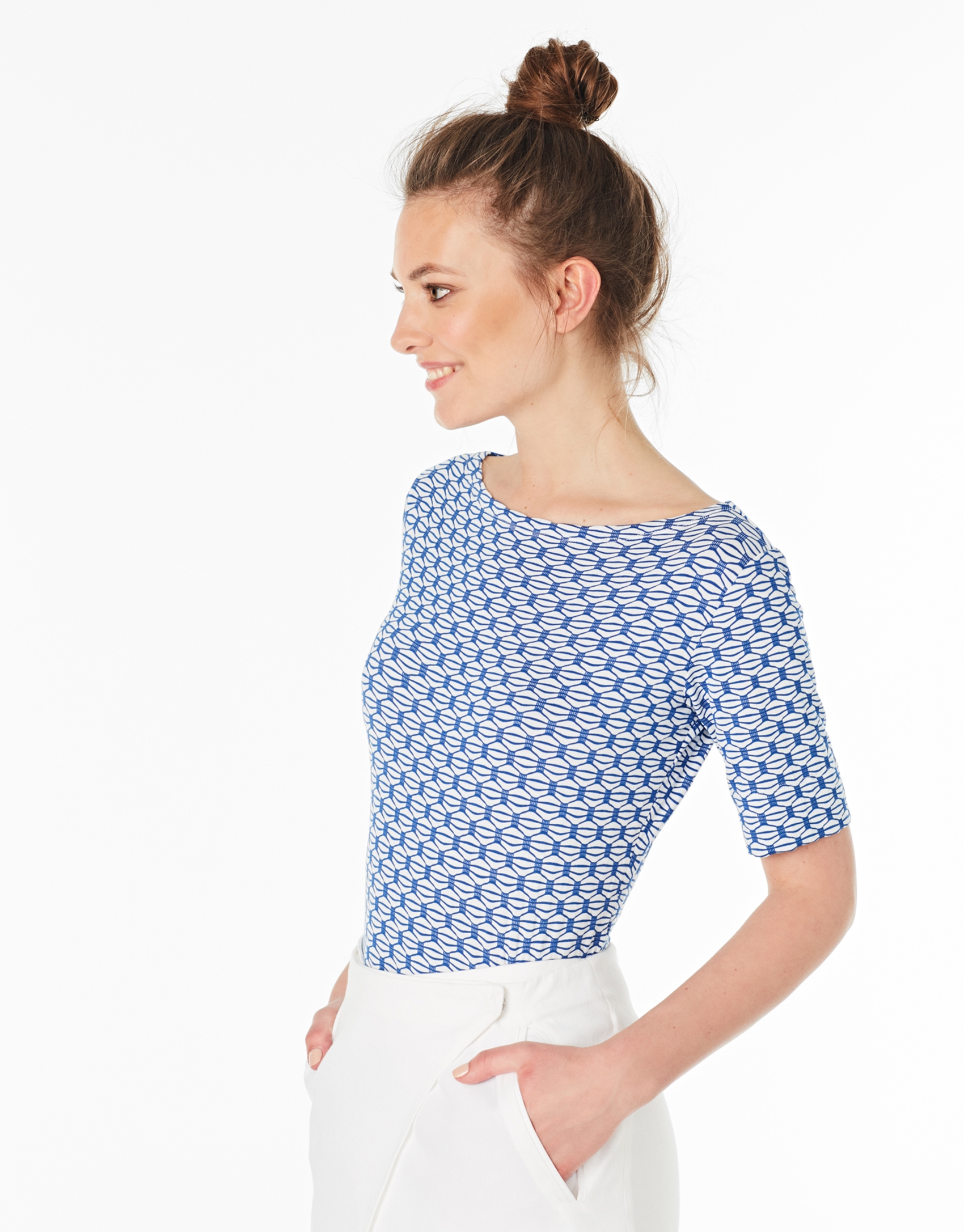 Blue openwork knit top