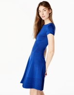 Blue knit dress with flounce