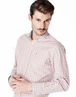 Light blue and orange checked sport shirt