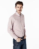 Light blue and orange checked sport shirt