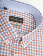 Light blue and orange checked sport shirt