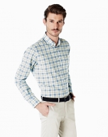 Light blue and green checked sport shirt