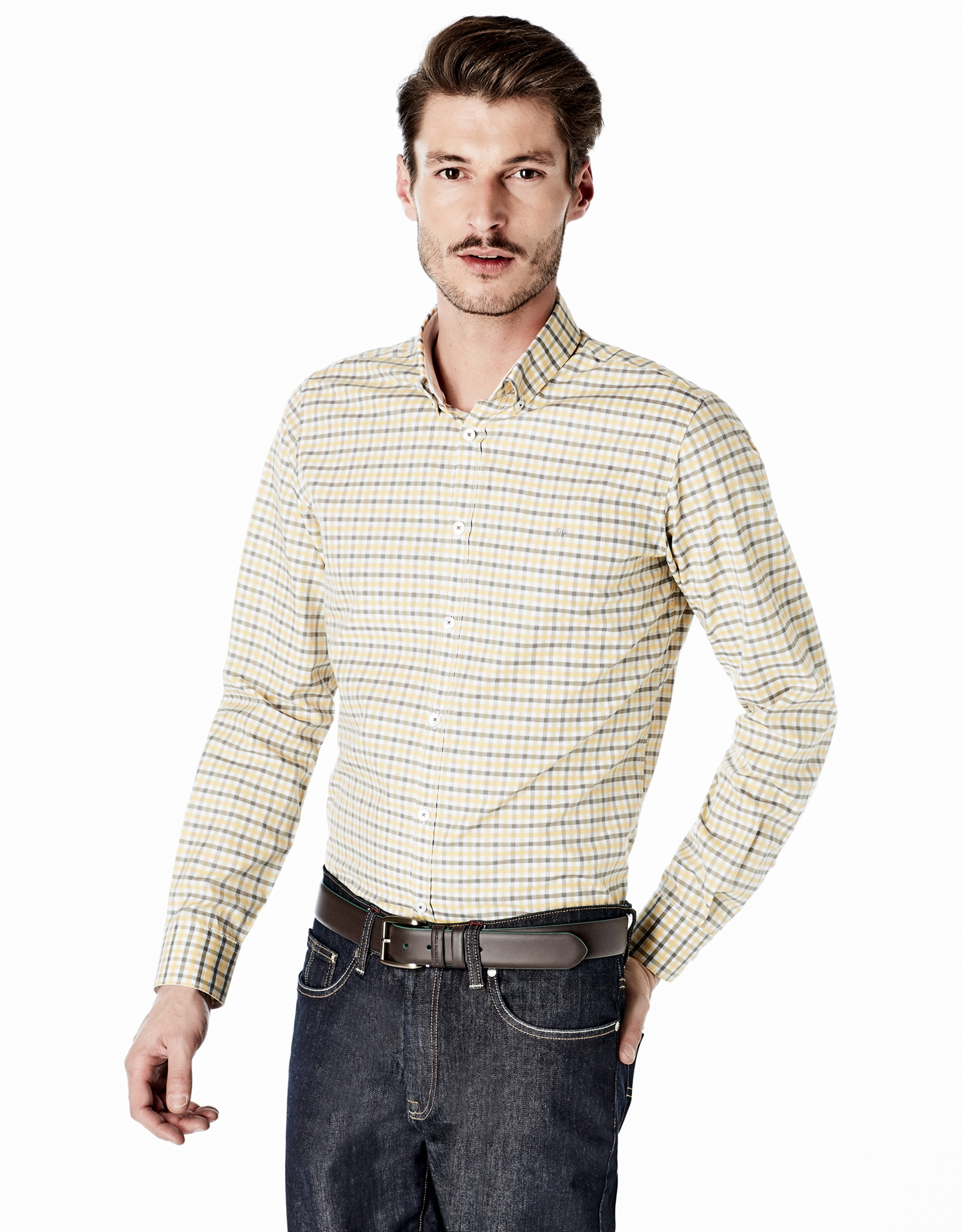 Camisa sport cuadros amarillo/gris