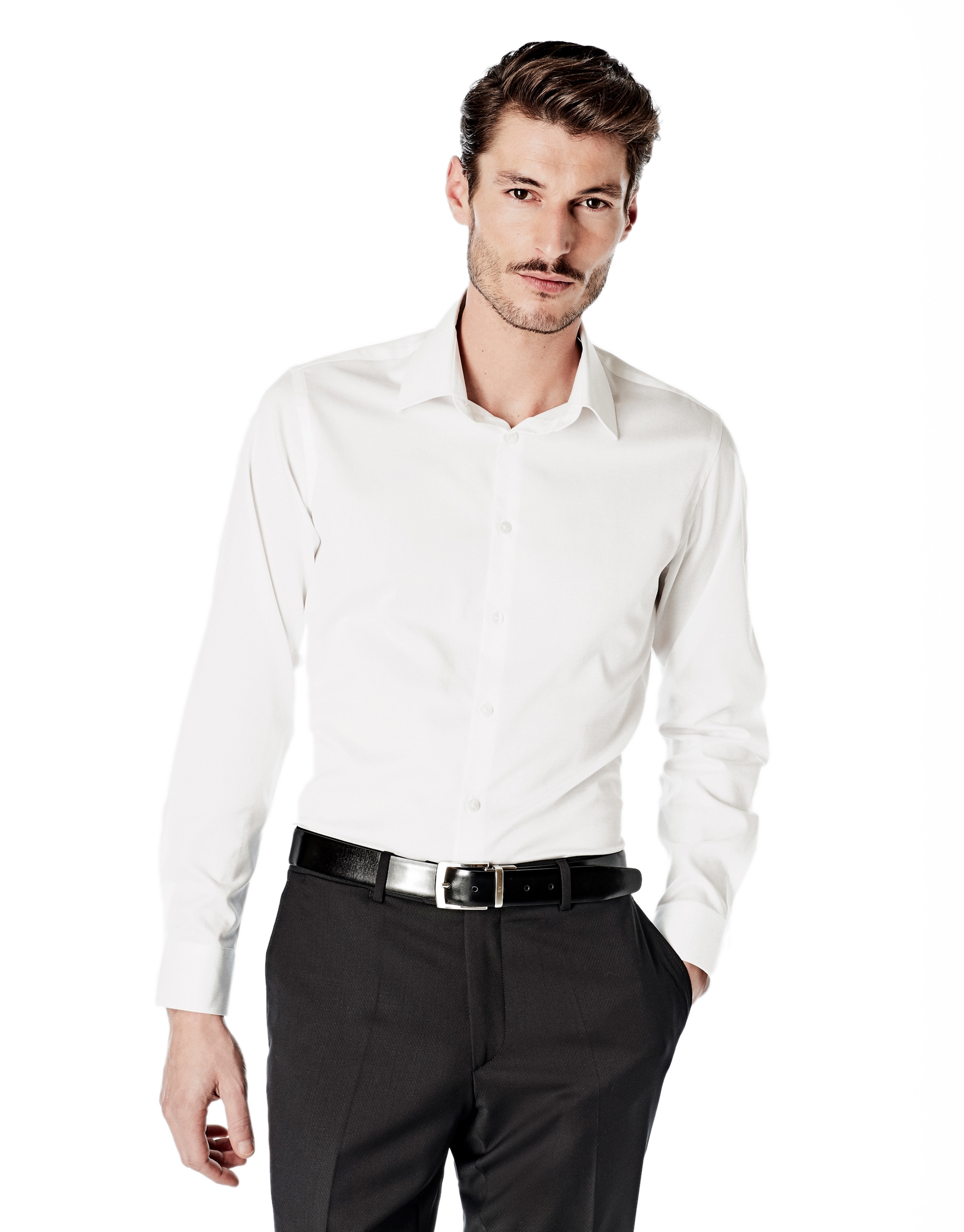 Camisa vestir slim fit dibujo blanca