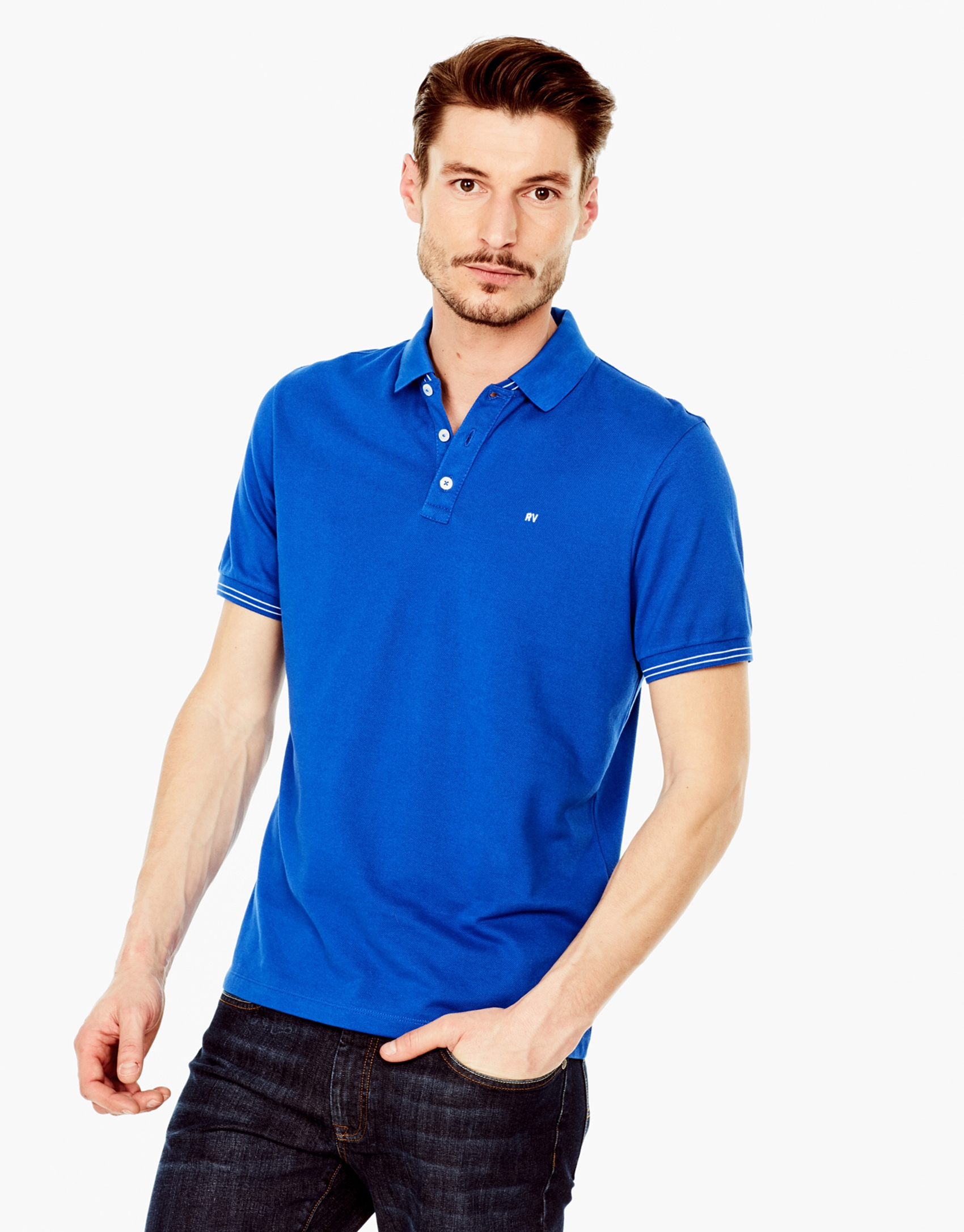 Deep blue piqué polo shirt