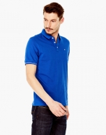 Deep blue piqué polo shirt