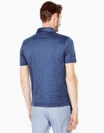 Deep blue microprint polo shirt