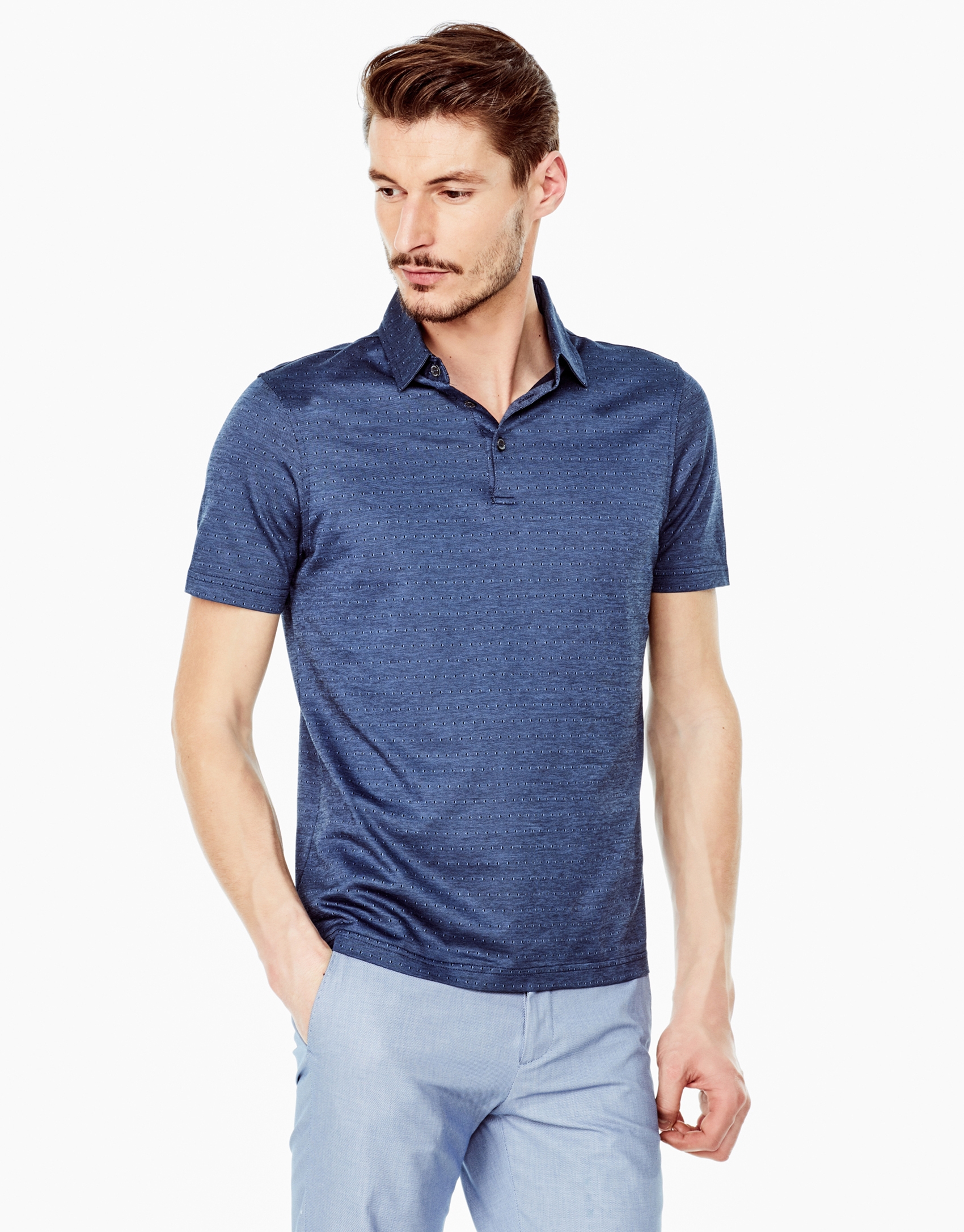 Deep blue microprint polo shirt